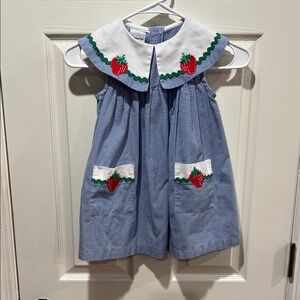 Girls Size 4 like new Samara Blue Gingham Dress with Strawberry Accents